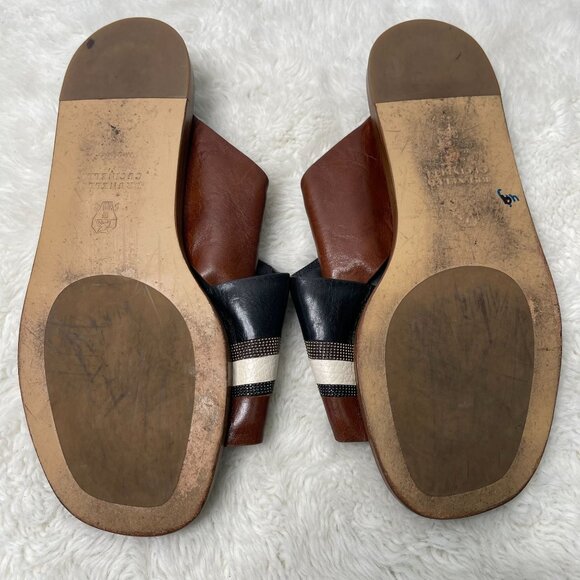 Brunello Cucinelli Women’s Black Brown Leather Crisscross Design Sandals Size 36 main image 5